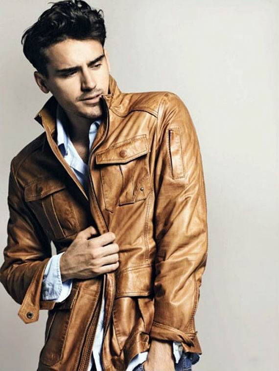 jaqueta de couro masculina bege